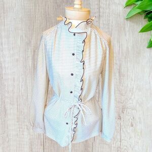 Vintage Lynn Davis Windowpane Ruffle Front Shirt 10